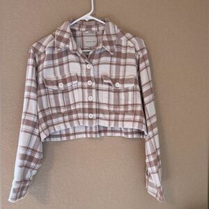 American Eagle Cropped Plaid Shacket | Small